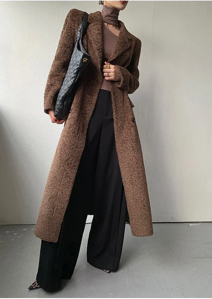 WANXO camel high waist drooping casual pants new straight loose wide leg pants- Tela