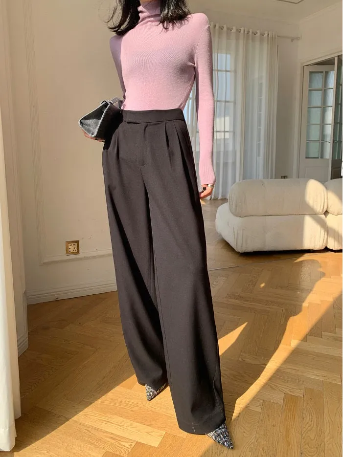 WANXO camel high waist drooping casual pants new straight loose wide leg pants- Tela