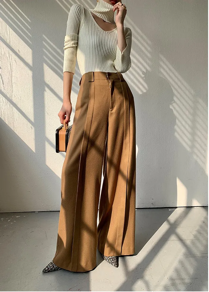 WANXO camel high waist drooping casual pants new straight loose wide leg pants- Tela