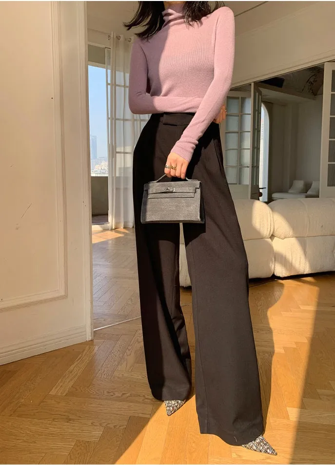 WANXO camel high waist drooping casual pants new straight loose wide leg pants- Tela