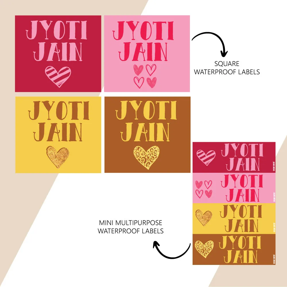 Waterproof Name Stickers - Hearts