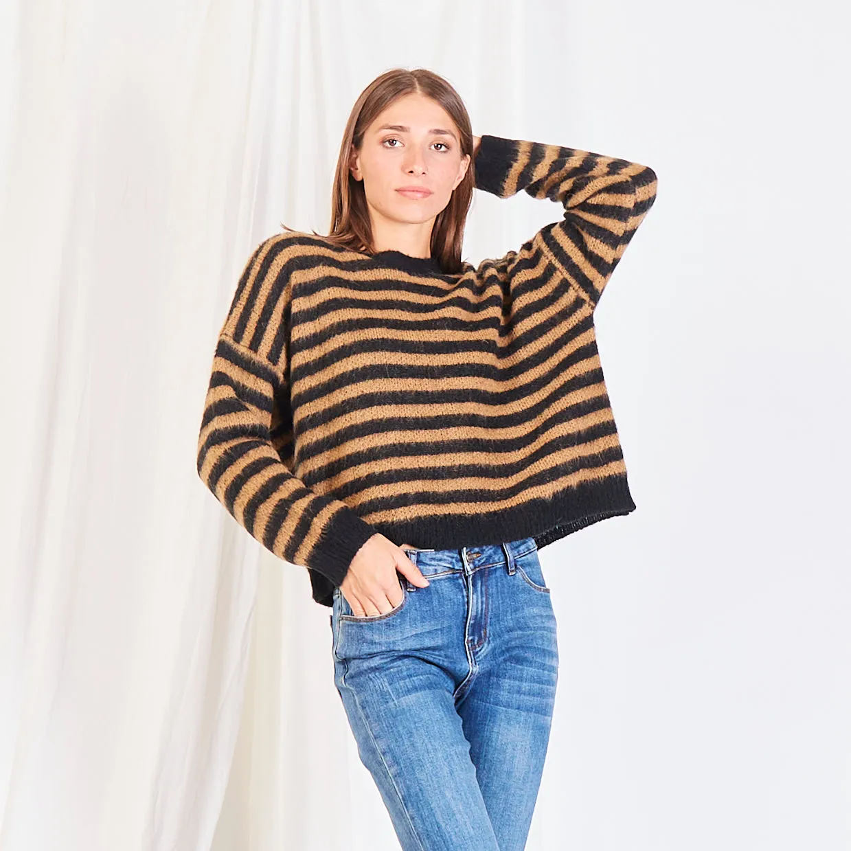 Wholesale striped colorblock knit sweater