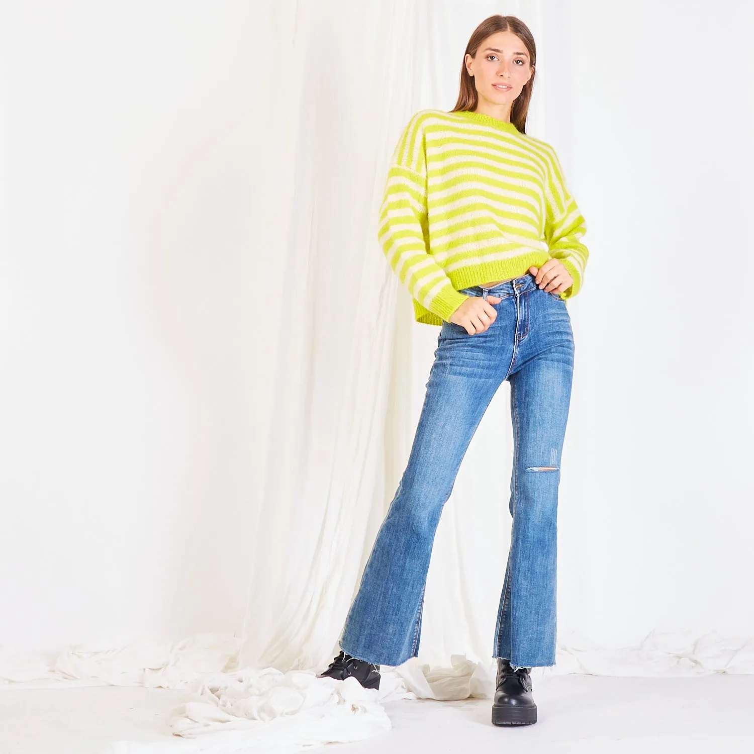 Wholesale striped colorblock knit sweater