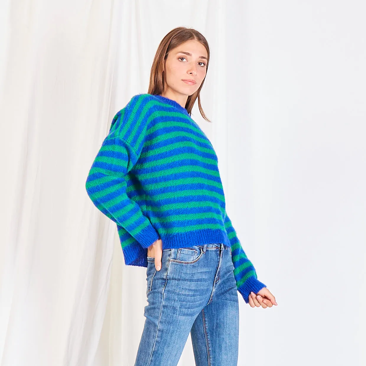 Wholesale striped colorblock knit sweater