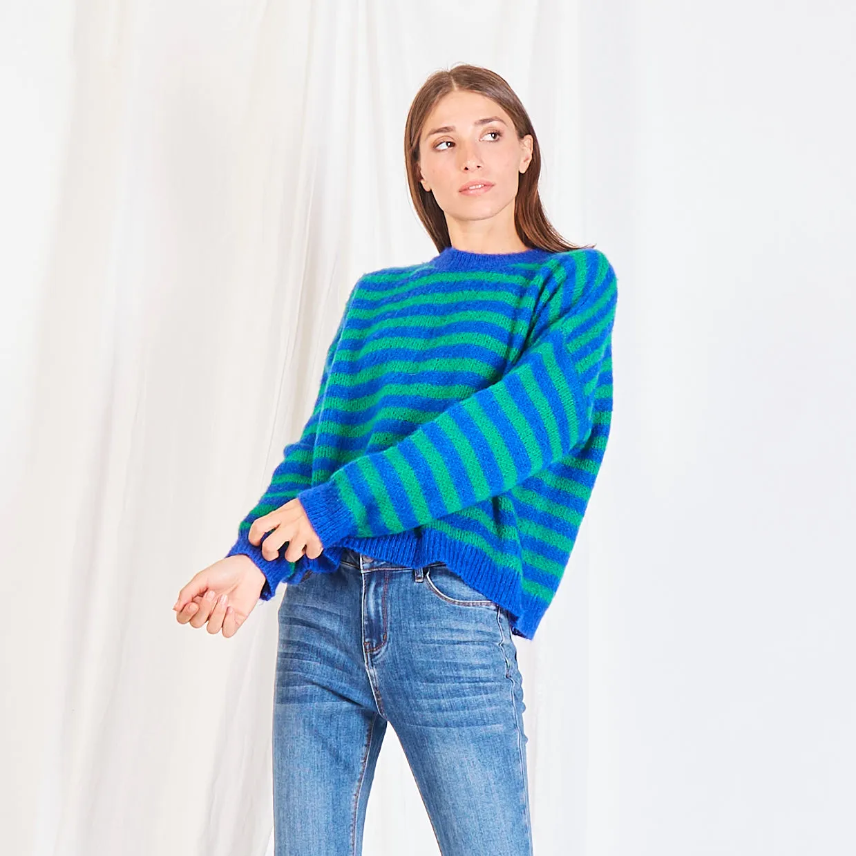 Wholesale striped colorblock knit sweater