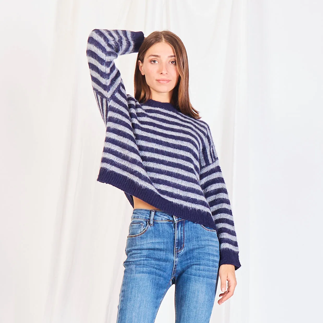 Wholesale striped colorblock knit sweater