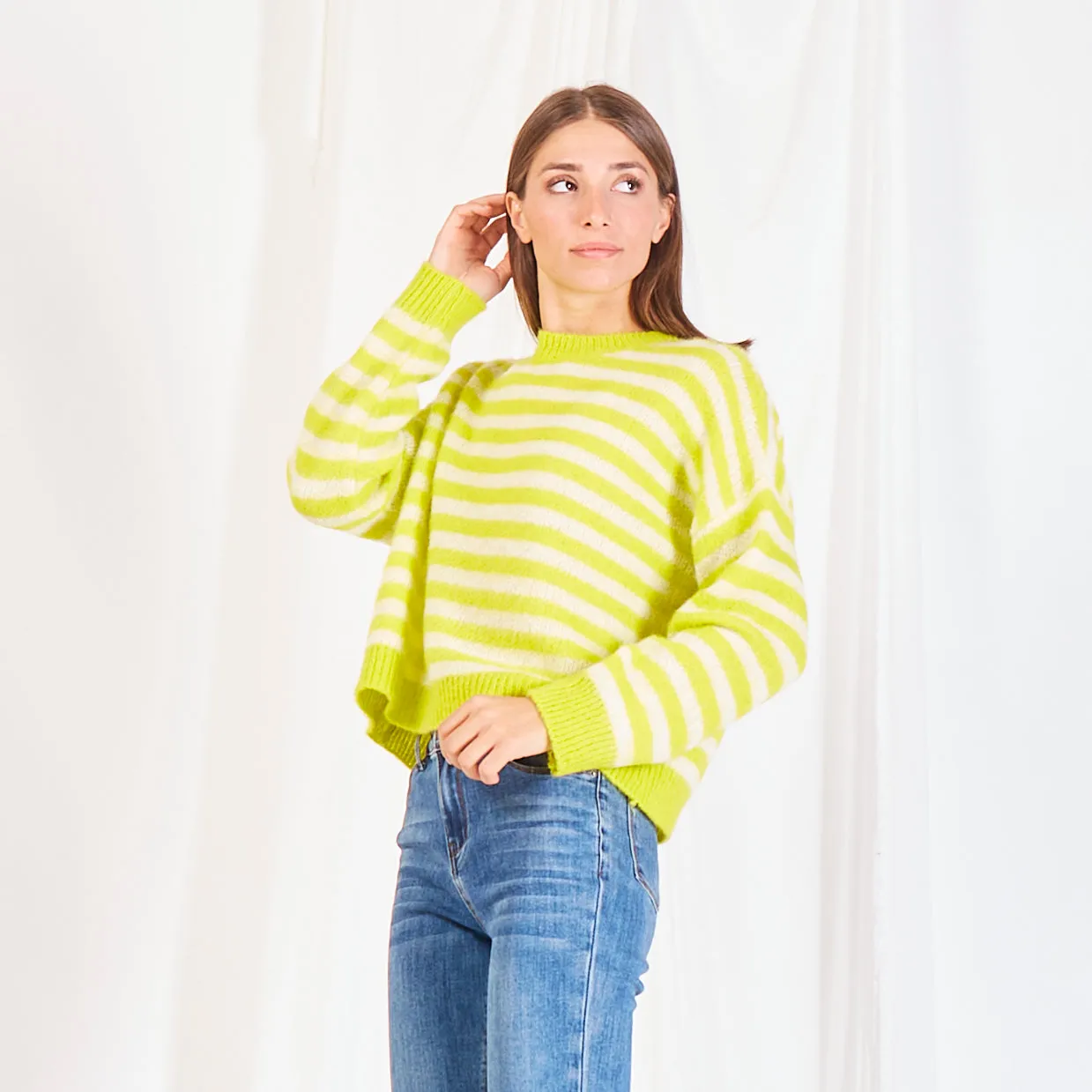 Wholesale striped colorblock knit sweater