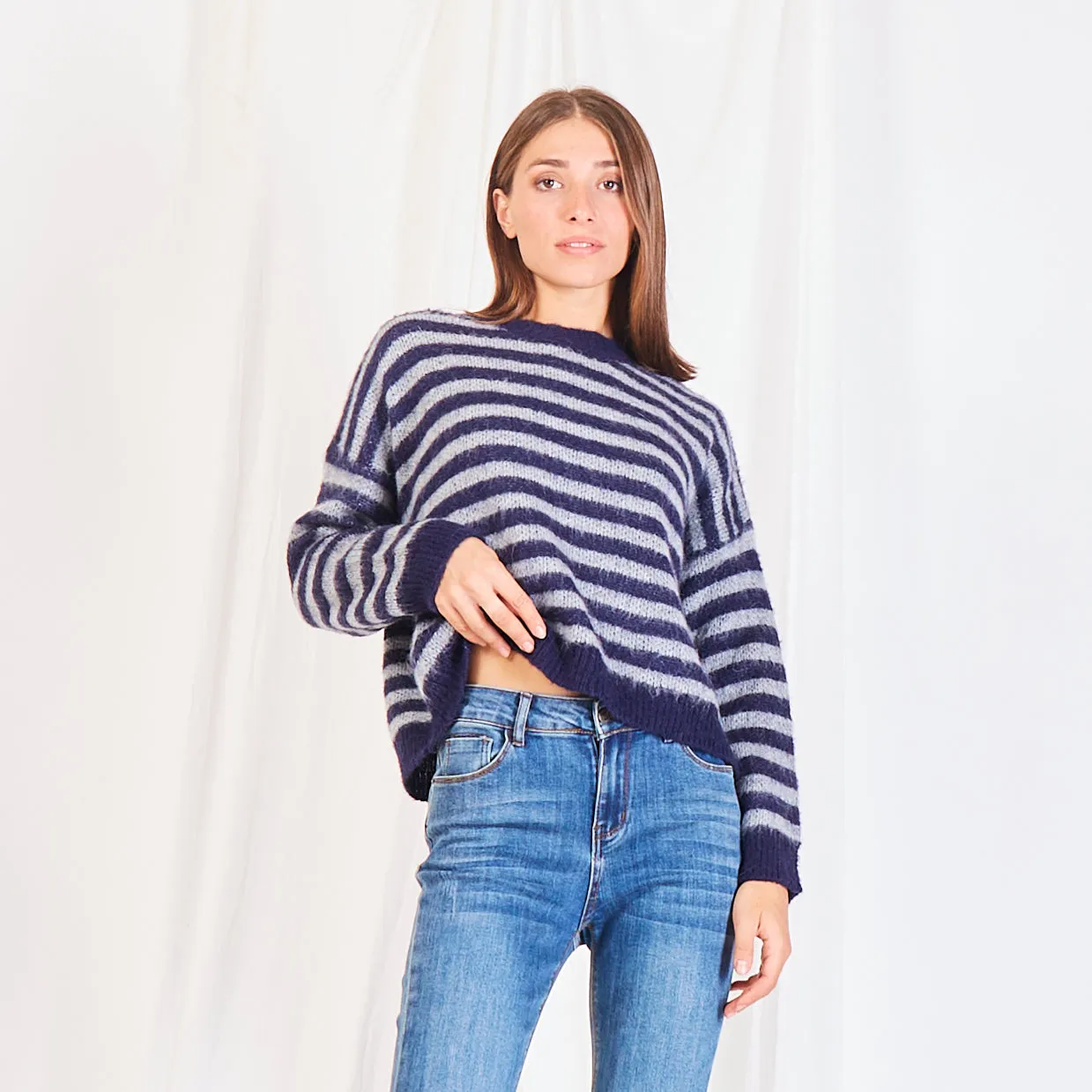 Wholesale striped colorblock knit sweater