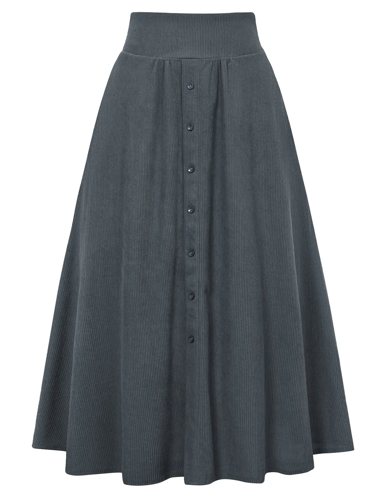 Women's High Waist Midi Skirt Vintage Elastic A-Line Pleated Button Skirts with Pockets
