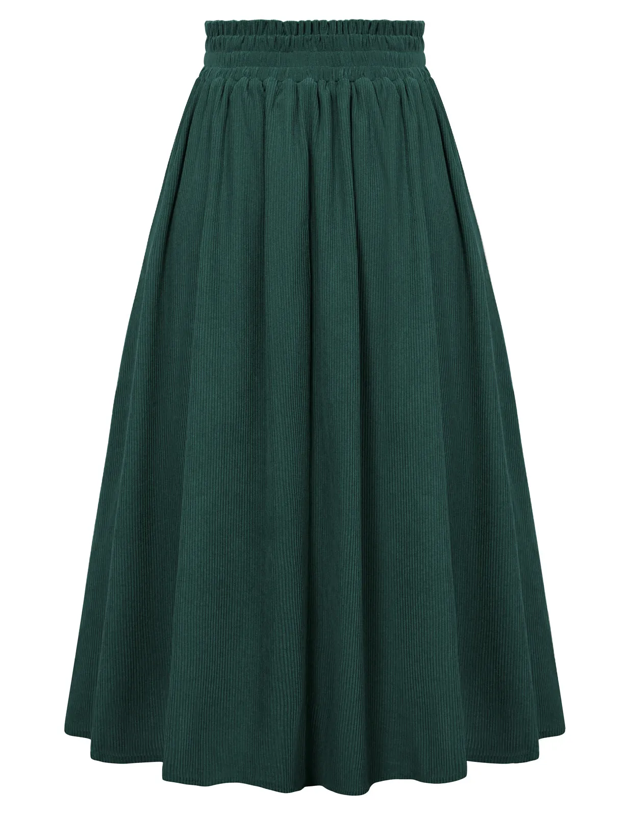 Women's High Waist Midi Skirt Vintage Elastic A-Line Pleated Button Skirts with Pockets