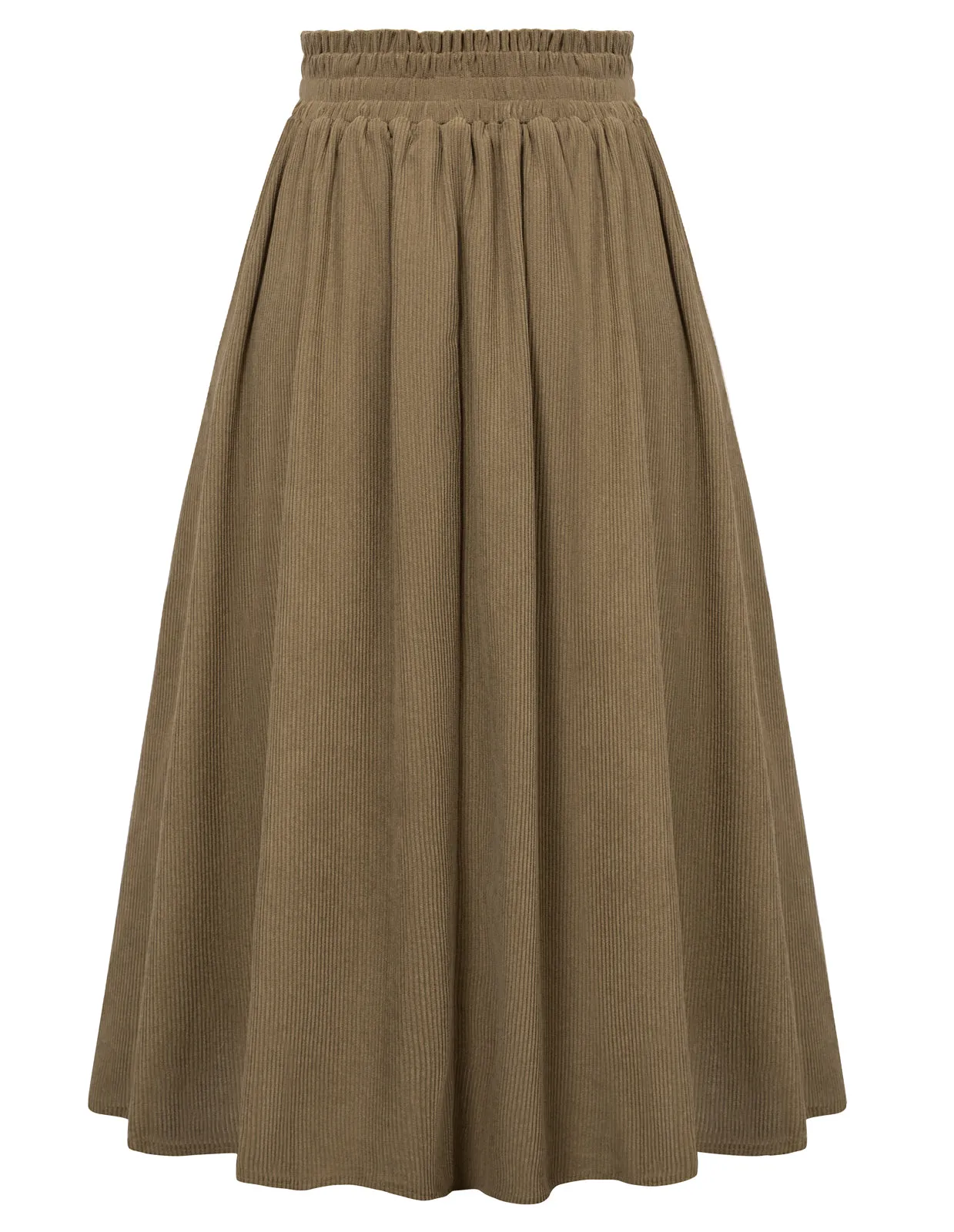 Women's High Waist Midi Skirt Vintage Elastic A-Line Pleated Button Skirts with Pockets