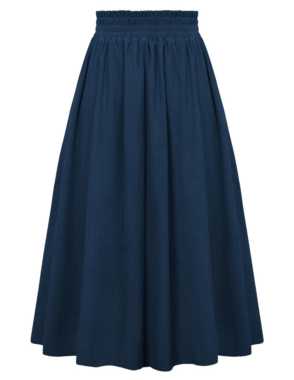 Women's High Waist Midi Skirt Vintage Elastic A-Line Pleated Button Skirts with Pockets