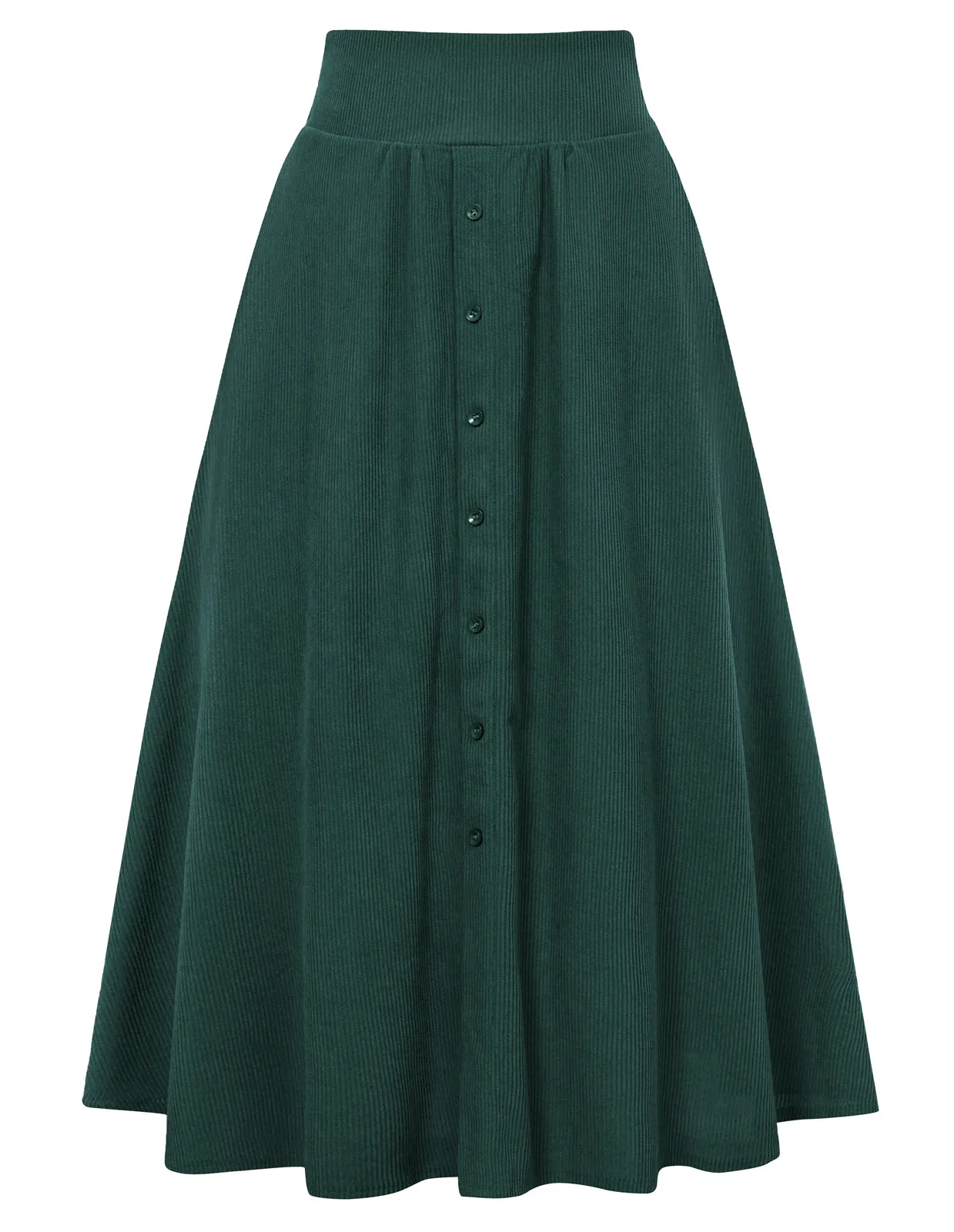 Women's High Waist Midi Skirt Vintage Elastic A-Line Pleated Button Skirts with Pockets