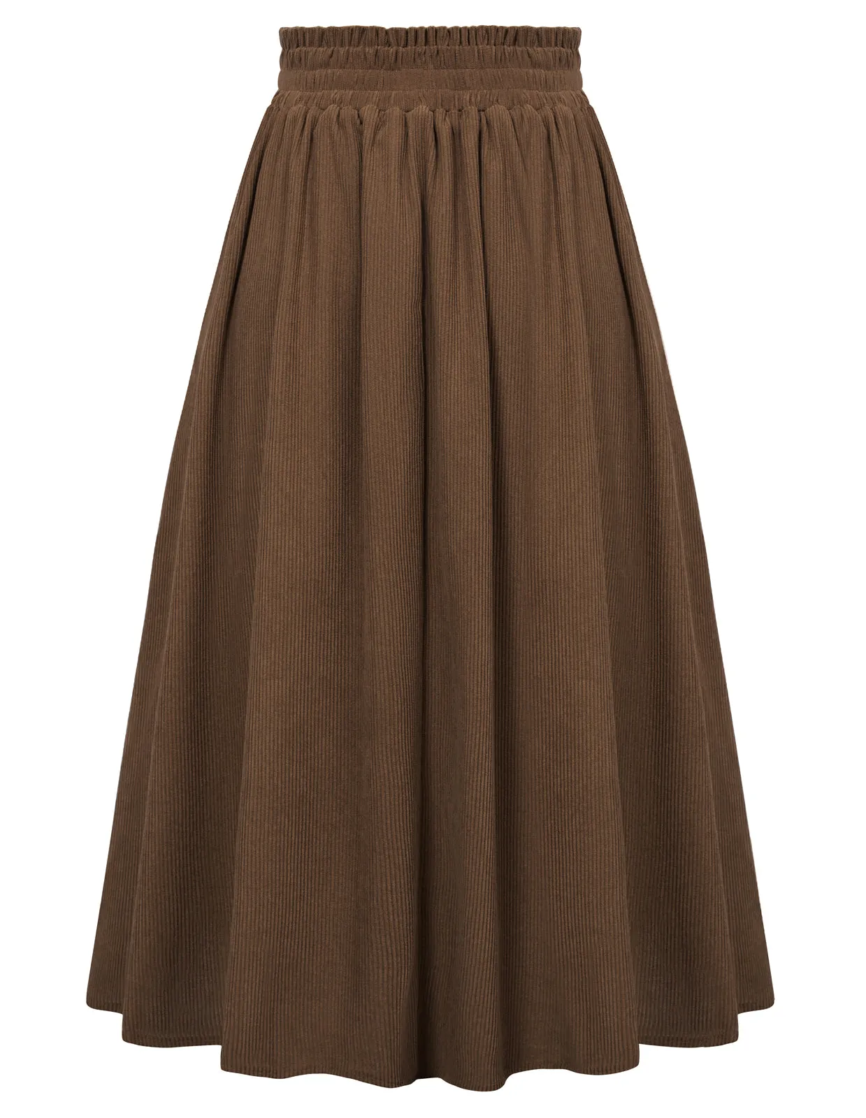 Women's High Waist Midi Skirt Vintage Elastic A-Line Pleated Button Skirts with Pockets
