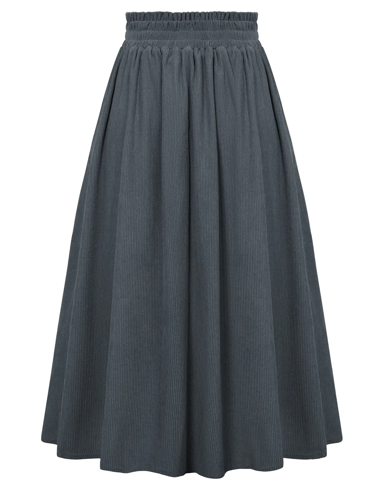Women's High Waist Midi Skirt Vintage Elastic A-Line Pleated Button Skirts with Pockets