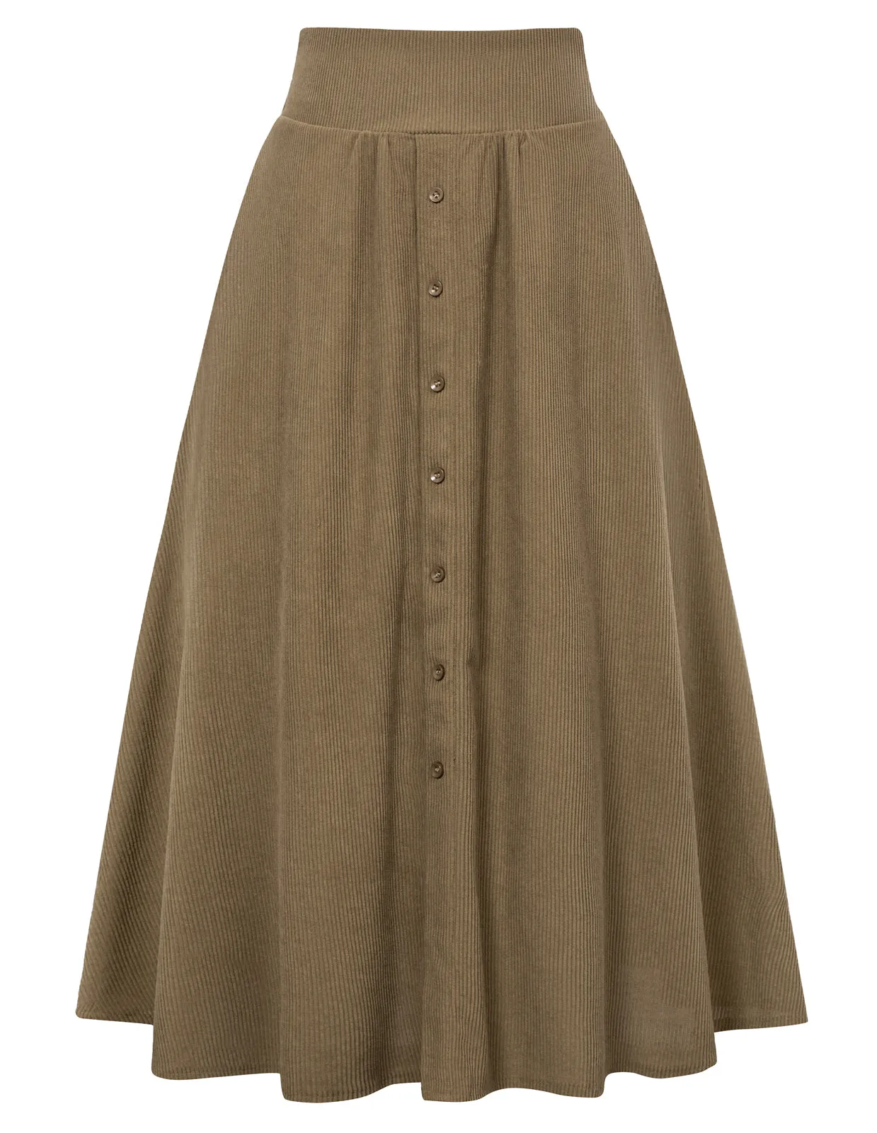 Women's High Waist Midi Skirt Vintage Elastic A-Line Pleated Button Skirts with Pockets