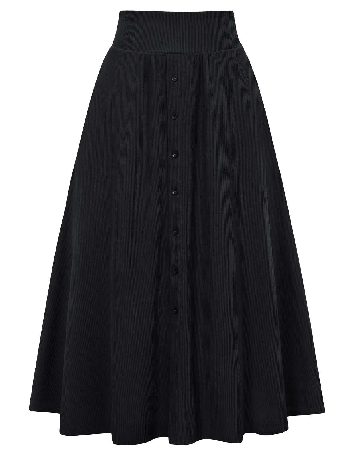 Women's High Waist Midi Skirt Vintage Elastic A-Line Pleated Button Skirts with Pockets