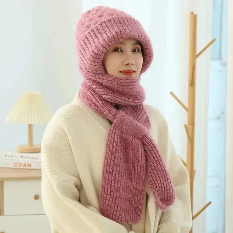 Women's Winter Knitted Fleece-lined Scarf And Hat