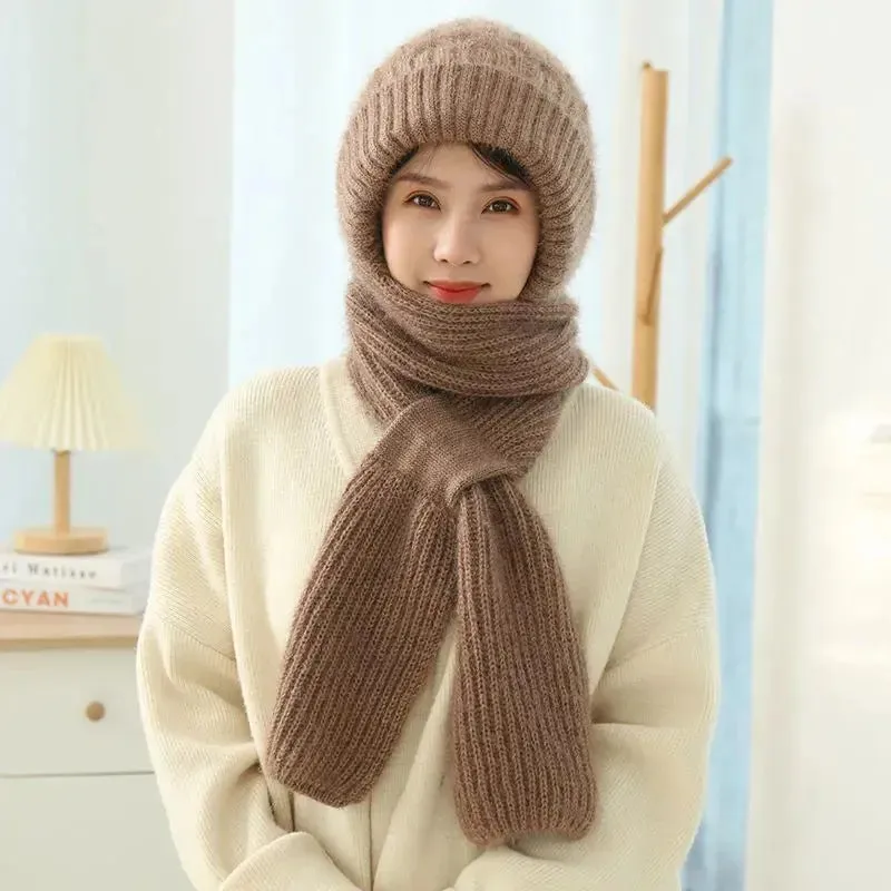 Women's Winter Knitted Fleece-lined Scarf And Hat