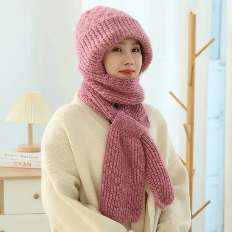 Women's Winter Knitted Fleece-lined Scarf And Hat