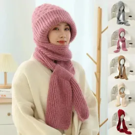 Women's Winter Knitted Fleece-lined Scarf And Hat