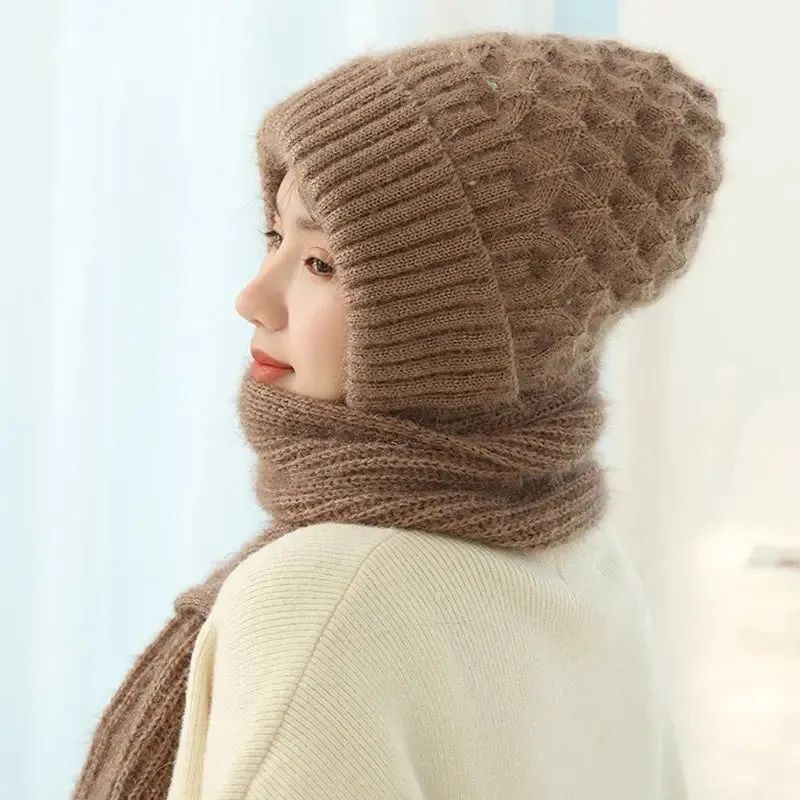 Women's Winter Knitted Fleece-lined Scarf And Hat