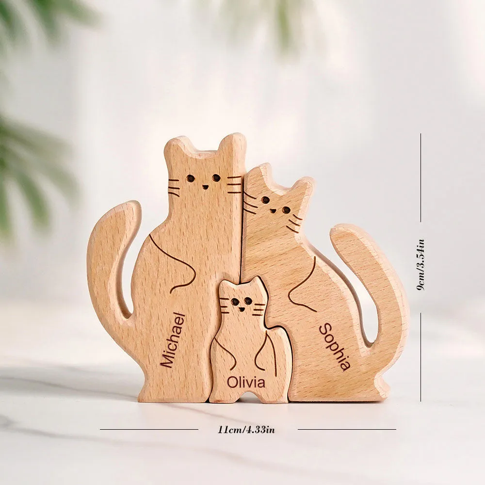 Wooden Cats Family Custom Names Puzzle Home Decor Gifts