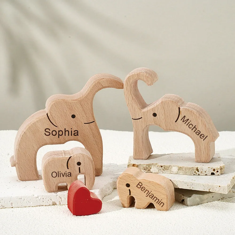 Wooden Family Elephant Puzzle Custom Names Home Decor House Warming Gifts