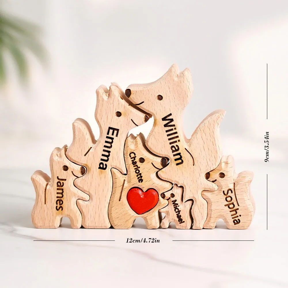 Wooden Fox Family Puzzle Custom Names House Warming Gifts