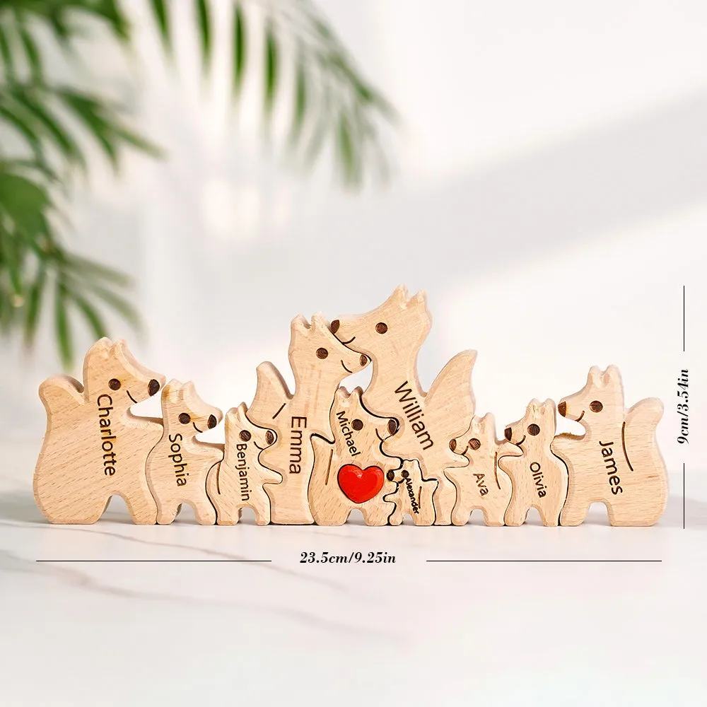 Wooden Fox Family Puzzle Custom Names House Warming Gifts