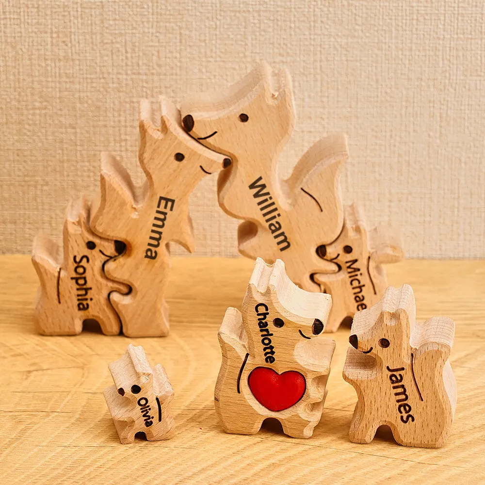 Wooden Fox Family Puzzle Custom Names House Warming Gifts