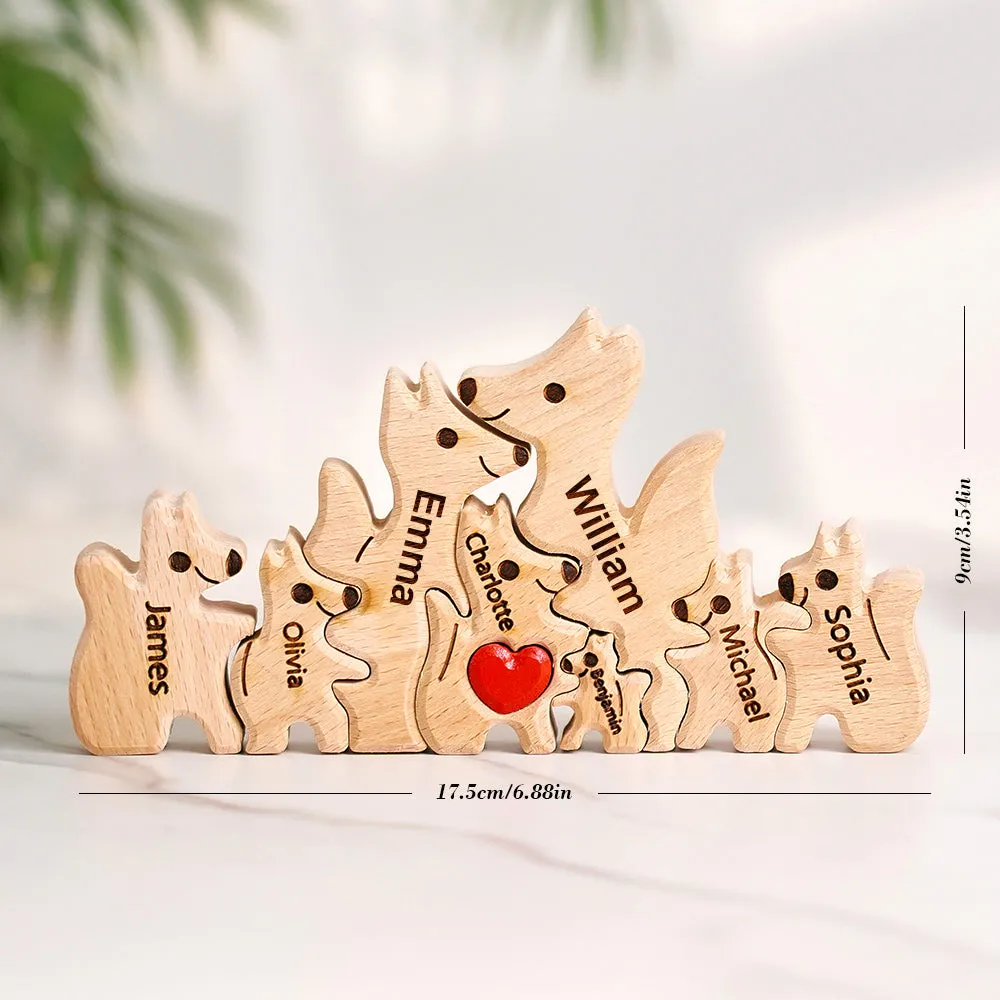 Wooden Fox Family Puzzle Custom Names House Warming Gifts