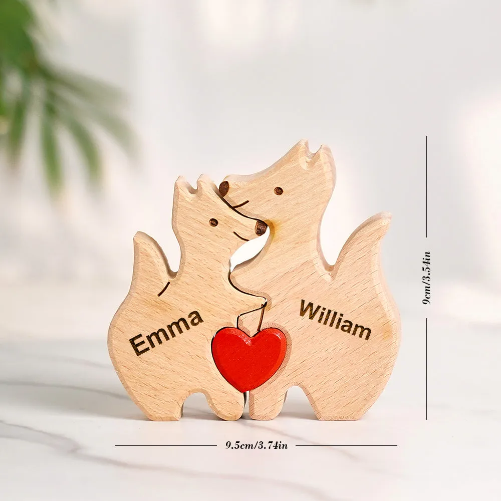 Wooden Fox Family Puzzle Custom Names House Warming Gifts